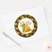 Sticker Rond Saison automnale des citrouilles et des tournesols (Enveloppe)