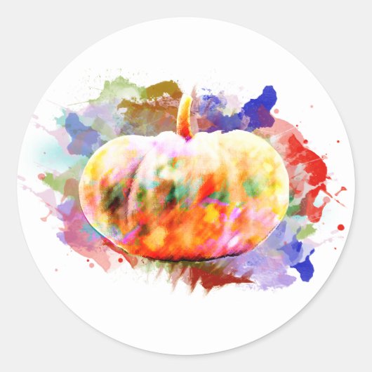 Sticker Rond Saison d'automne de l'aquarelle citrouille (Devant)