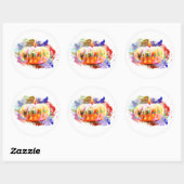 Sticker Rond Saison d'automne de l'aquarelle citrouille (Feuille)