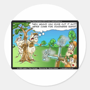 Sticker Rond Saison de chasse aux vaches T-shirts drôles Mugs C