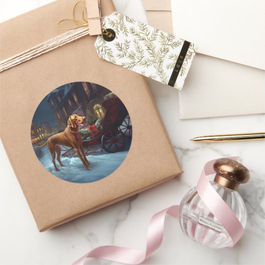 Sticker Rond Saison de Noël de Vizsla (Cadeaux)