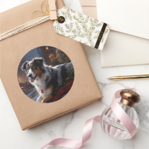 Sticker Rond Saison de Noël du berger australien