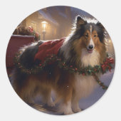 Sticker Rond Saison de Noël du Shetland Sheepdog (Devant)