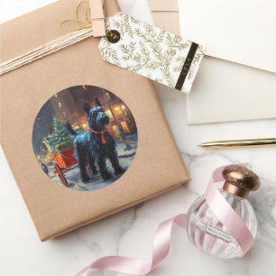 Sticker Rond Saison de Noël du Terrier écossais