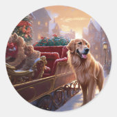 Sticker Rond Saison de Noël Golden Retriever (Devant)