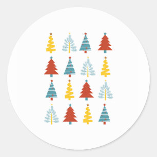 Sticker Rond Saison de vacances, Joyeux Noël, Arbre de Noël