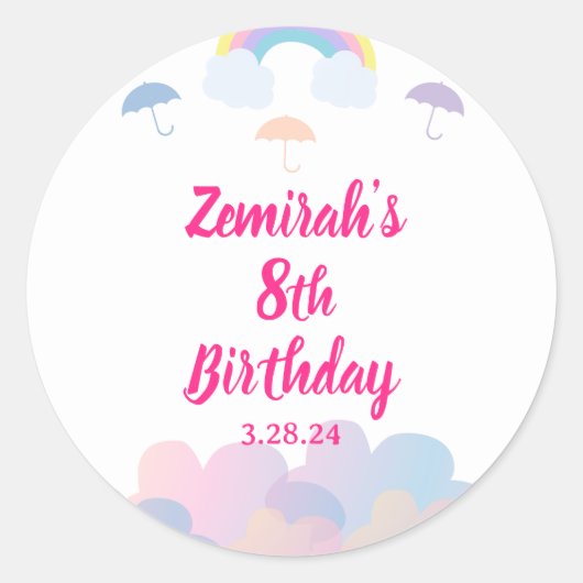 Sticker Rond Saison des pluies - Parapluie pastel et nuages (Devant)