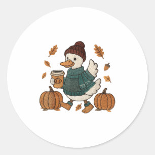 Sticker Rond Saison douillette canard mignon automne canard épi