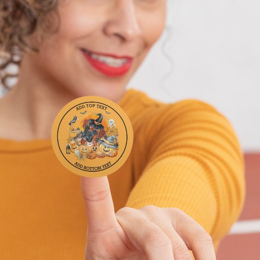 Sticker Rond Saison éffrayante Boxer Chien Halloween Citrouille