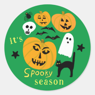 Sticker Rond Saison éffrayante Citrouilles Ghost Bat HAPPY HALL