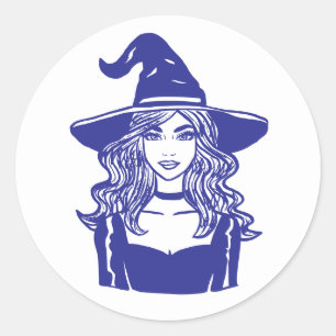 Sticker Rond Saison Éffrayante classique Halloween Witch