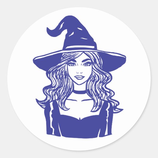 Sticker Rond Saison Éffrayante classique Halloween Witch (Devant)