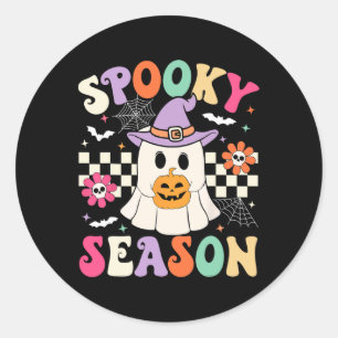 Sticker Rond Saison Éffrayante super Retro Ghost Holding Citrou