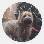 Sticker Rond Saison Festive de Noël à Cairn Terrier (Devant)