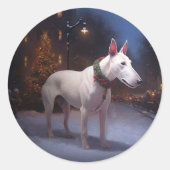Sticker Rond Saison Festive de Noël Bull Terrier (Devant)