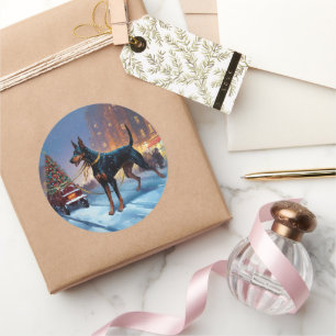 Sticker Rond Saison Festive de Noël Doberman