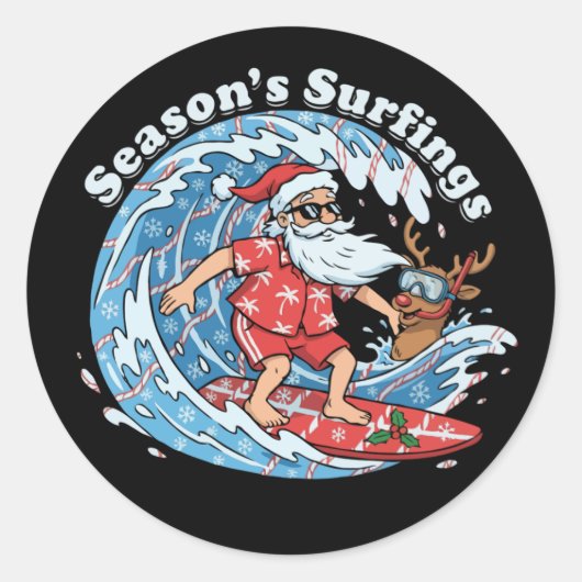 Sticker Rond Saisons de Fun Surf de Santa Hawaïen (Devant)