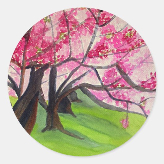 Sticker Rond Sakura art japonais de fleurs de cerisier (Devant)