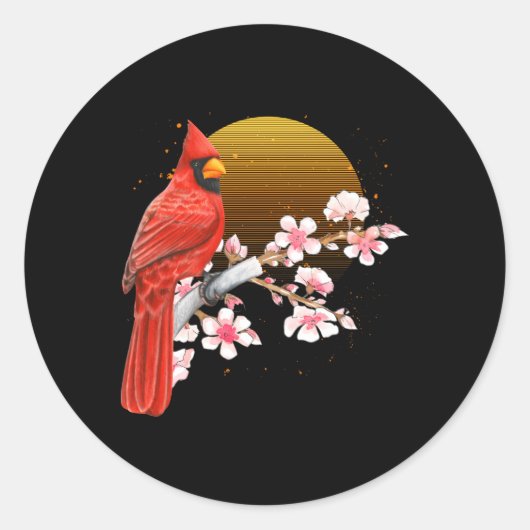 Sticker Rond Sakura Red Cardinal BirdObservation des Cerisiers (Devant)
