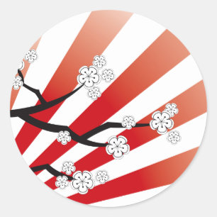 Sticker Rond Sakura Sunrise Blanc Cerise Fleurs Fleurs Zen