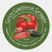 Sticker Rond Salade épicée à tartiner de poivrons rouges et ver (Devant)