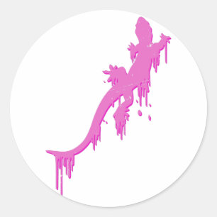 Sticker Rond Salamandre Rose Distressée Avec Lavette De Peintur