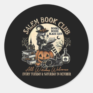 Sticker Rond Salem Book Club Chat sorcier Halloween Saison Éffr