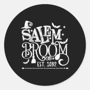 Sticker Rond Salem Broom Co Est 1692 Funny Halloween Witch Sayi
