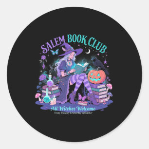 Sticker Rond Salem Witch Book Club Halloween Lecture Livre Love