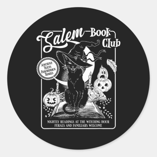 Sticker Rond Salem Witch Bookish Retro Halloween Blac (Devant)