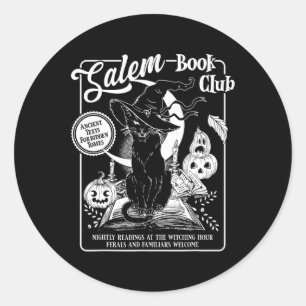 Sticker Rond Salem Witch Bookish Retro Halloween Blac