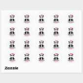 Sticker Rond Salle de classe Saint-Valentin mignonne Panda Rose (Feuille)