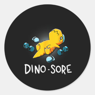 Sticker Rond Salle de sport drôle de dinosaure Fitness Levage 