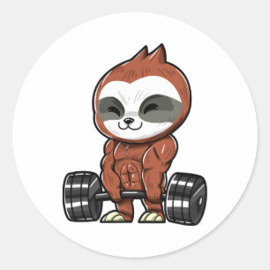 Sticker Rond Salle de sport drôle de sloth fitness bodybuilding
