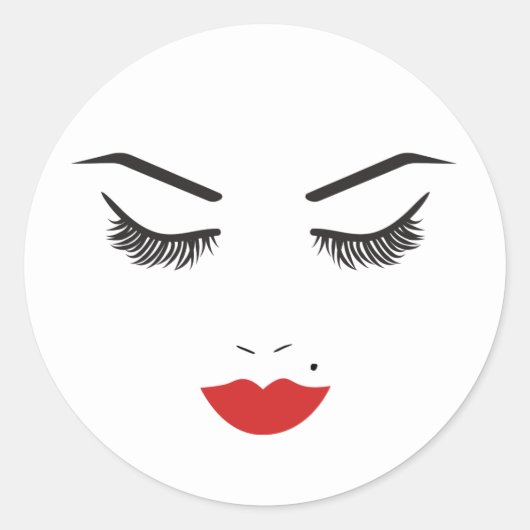 Sticker Rond Salon Beauty Maquillage Visage Lashes & Lèvres rou (Devant)