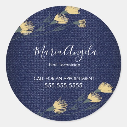 Sticker Rond Salon de beauté Denim décontracté et Fleurs sauvag (Devant)