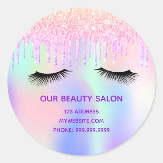 Sticker Rond Salon de beauté lashes holographique parties scint (Devant)