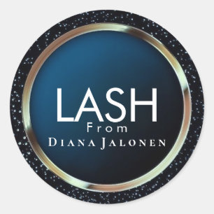 Sticker Rond Salon de Beauté Paillettes Rose Cils Métal Argent