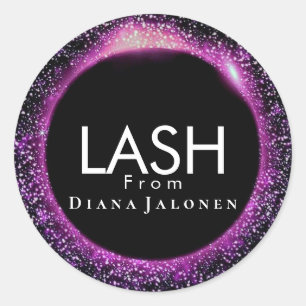Sticker Rond Salon de Beauté Paillettes Rose Cils Métal Argent