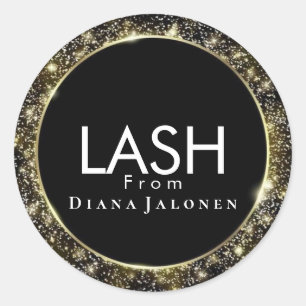 Sticker Rond Salon de Beauté Paillettes Rose Cils Métal Argent