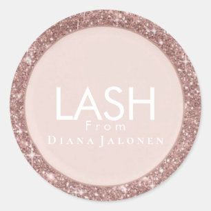 Sticker Rond Salon de Beauté Paillettes Rose Cils Métal Argent