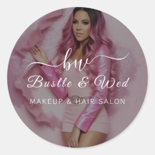 Sticker Rond Salon de coiffure de maquillage rose