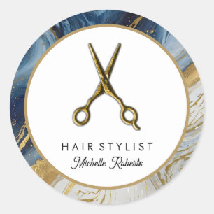 Sticker Rond Salon de coiffure en marbre personnalisé en or cis