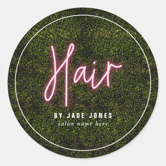 Sticker Rond Salon de coiffure Neon Green Business Cosmetologis (Devant)