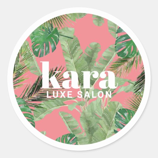 Sticker Rond Salon de Mode Tropical Boutique Rose Designer (Devant)