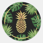 Sticker Rond Salon de Spa aux Feuilles Tropicales Ananas Or Mod (Devant)