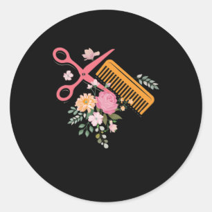 Sticker Rond Salon des cheveux Coiffeur ciseaux Coiffeur Stylo 