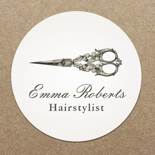 Sticker Rond Salon des cheveux Vintages ciseaux antique