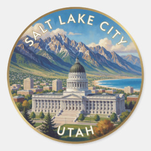 Sticker Rond Salt Lake City Utah Voyage Artistique en Montagne