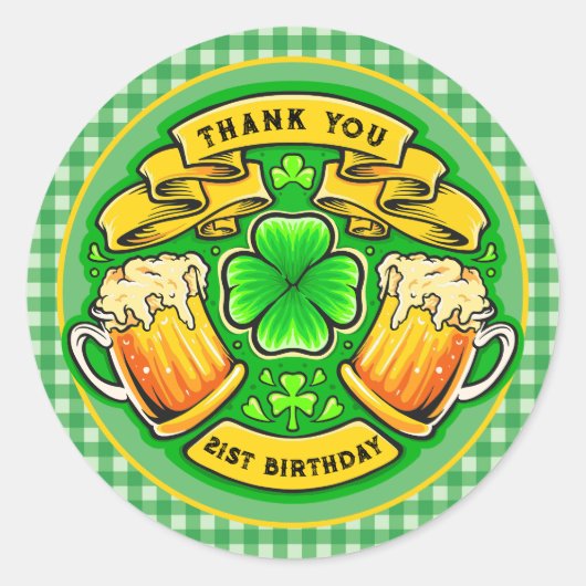 Sticker Rond Salue St. Patrick's Day Shamrock 21e anniversaire (Devant)